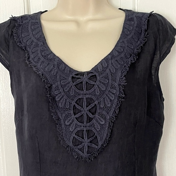 Lina Tomei Made in Italy linen shift dress Crochet S Summer Chic Vacation - Picture 2 of 11